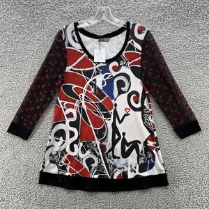 Simply Art Dolcezza Blouse Women Small Black White Art Graphic T Shirt Tunic Top